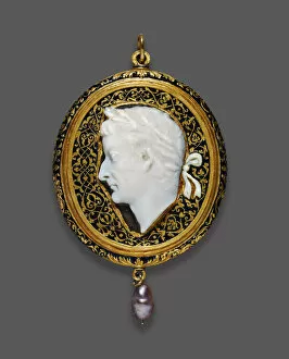 Cameo Collection: Cameo Portraying Tiberius, 14-37 (cameo); 1525-1550 (mount). Creator: Unknown