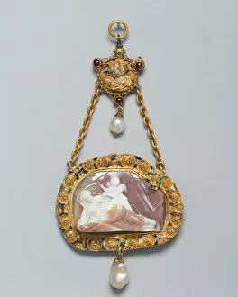 Cameo Collection: Cameo of Venus and Cupid, Probably a Hat Badge Mounted as a Pendant, Northern Italy