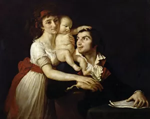Camille Desmoulins Gallery: Camille Desmoulins with his wife Lucile and child. Artist: David, Jacques Louis (1748-1825)