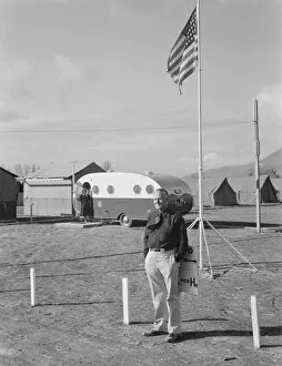 Caravan Gallery: The camp manager at camp entrance, FSA, Merrill, Klamath County, Oregon, 1939