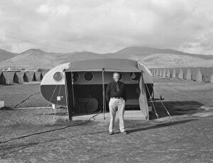 Office Gallery: The camp manager, the office trailer...mobile camp, Merrill, Klamath County, Oregon, 1939
