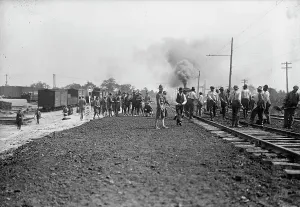 Tracks Prints: Camp Meade #2, Maryland, 1917. Creator: Harris & Ewing