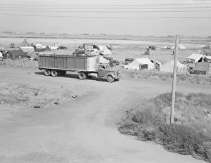 Camp of migrant potato pickers seen from potato shed... Tulelake, Siskiyou County, California, 1939 Creator: Dorothea Lange