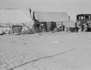 Displacement Prints: Camp of migratory workers, Imperial County, California, 1937. Creator: Dorothea Lange