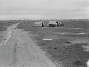 Camp of two related families seen from U.S. 99. Kern County, California, 1939. Creator: Dorothea Lange