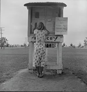 Board Prints: Campers bulletin board, Shafter camp, California, 1938. Creator: Dorothea Lange