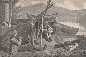 Campfire Gallery: Camping Out in Adirondacks (Harpers Weekly, Vol. XVIII), November 7, 1874. Creator: W. H