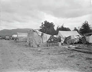 Displacement Prints: Camps of migrant pea workers, California, 1936. Creator: Dorothea Lange
