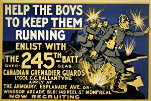Canadian Army Recruitment Poster Help the Boys Keep them Running, 1914-1918 Canadian Army Recruitment Poster Help the Boys Keep them Running, 1914-1918