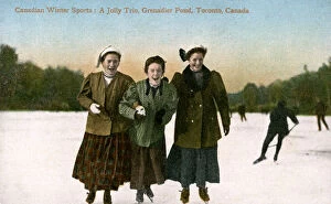Friendship Gallery: Canadian Winter Sports: A Jolly Trio, Grenadier Pond, Toronto, Canada, 20th Century.Artist