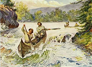 Canoes Prints: Canadians Shooting Rapids in Canoes, 1911. Creator: Unknown