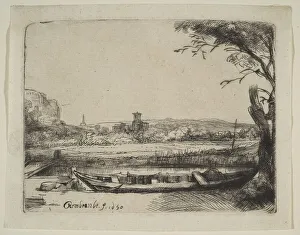 Canal with a Large Boat and a Bridge, 1650. Creator: Rembrandt Harmensz van Rijn