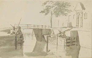 Johannes Huibert Prins Prints: Canal with lock, c.1783-c.1797. Creator: Johannes Huibert Prins