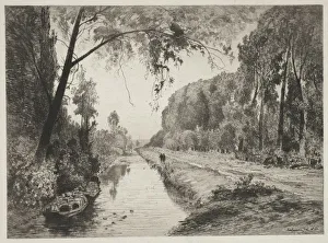 Maxime Lalanne Prints: Canal at Pont Sainte-Maxence, c. 1878. Creator: Maxime Lalanne (French, 1827-1886)