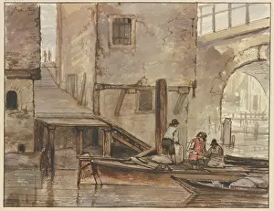 Rowing Boat Prints: Canal with two rowing boats, late 18th century. Creator: Jacob van Strij