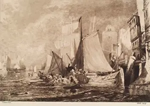 Shipping Prints: Canal Scene with Shipping, (c1820s), c1880s. Creator: William Brassey Hole