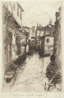 Gondolas Prints: Canal, Venice, 1880-1882. Creator: Otto Henry Bacher