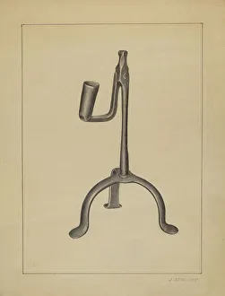 Jack Staloff Prints: Candle and Rush Light Holder, c. 1936. Creator: Jack Staloff