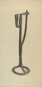 Jack Staloff Prints: Candle and Rush Light Holder, c. 1938. Creator: Jack Staloff