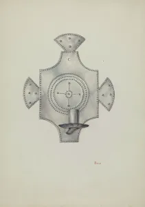 Wall Mounted Prints: Candleholder (Candelero) Cut Tin, 1940. Creator: Hal Blakeley