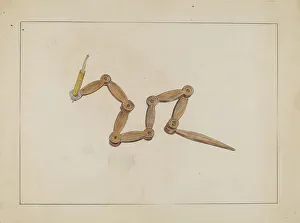 Woodcarving Prints: Candlestick, c. 1935. Creator: Benjamin Resnick