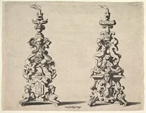 Pierre Collection: Two candlestick designs, ca. 1550-60. Creator: Rene Boyvin