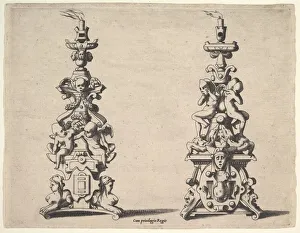 Pyramid Gallery: Two candlestick designs, ca. 1550-60. Creator: Rene Boyvin