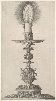 Candlestick with Lighted Candle from: Insigne Ac Plane Novum Opus Cratero graphicum