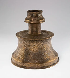 Brass Collection: Candlestick (Sham dan) with Scenes of Monthly Labors, 13th century. Creator: Unknown