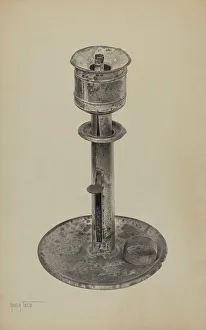 Lighting Device Prints: Candlestick/Whale Oil Lamp, c. 1939. Creator: Amelia Tuccio
