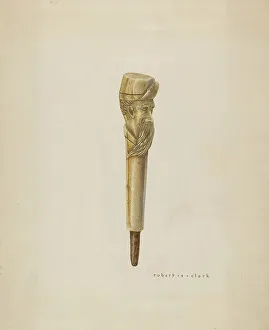 Mans Prints: Cane Head or Handle, 1935/1942. Creator: Robert Clark