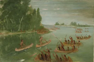 Chippeway Prints: Canoe Race Near Sault Ste. Marie, 1836-1837. Creator: George Catlin