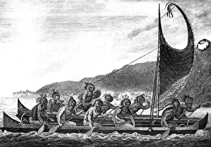 Hawaii Prints: A Canoe of the Sandwich Islands, late 18th century. Artist: Page