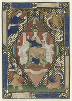 And Gold On Parchment Prints: Canon Page from a Missal: Christ in Majesty with Evangelists, c. 1410. Creator: Unknown