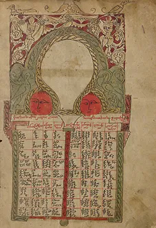 Faces Prints: Canon Table Page; Gospel Book, 1386. Creator: Unknown
