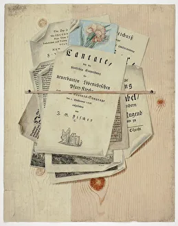Trompe Loeil Prints: Cantate: Trompe l'Oeil of Posted Prints, 1735/1765. Creator: Martin Cerulli