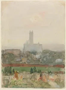 Canterbury Cathedral (recto); Hands Holding a Book (verso), 1889. Creator: Childe Hassam (American
