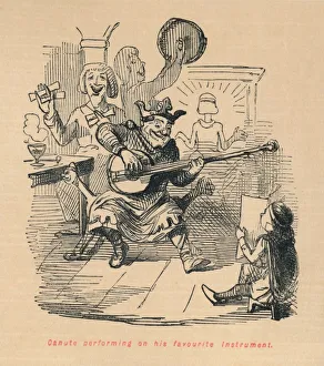Agnew Co Prints: Canute performing on his favourite instrument, c1860, (c1860). Artist: John Leech