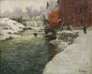 Oslo Prints: Canvas factory by the Aker River (Kristiania), c. 1890. Artist: Thaulov, Fritz (1847-1906)