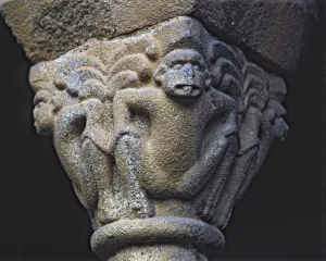Capitals Prints: Capital of the cloister of the Cathedral of La Seu d Urgell, decorated with apes
