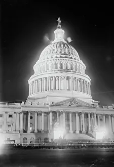 Us Capitol Prints: Capitol at night, 1917. Creator: Bain News Service