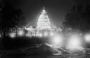 Us Capitol Prints: Capitol at night, between c1915 and c1920. Creator: Bain News Service