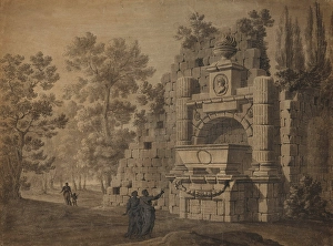 Capriccio with Ancient Figures amidst Ruined Classical Monument, about 1755. Creator: Robert Adam
