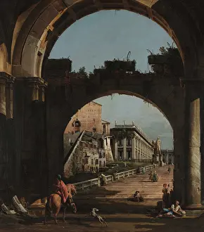 Bellotto Prints: Capriccio with the Capitoline Hill, 1740s. Creator: Bellotto, Bernardo (1720-1780)