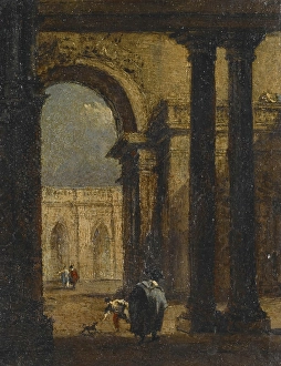 Guardet Francesco Prints: Capriccio: A Palace Courtyard, about 1790-93. Creator: Francesco Guardi