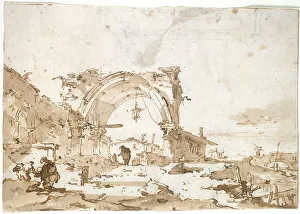Guardet Francesco Prints: A Capriccio with a Ruined Gothic Arch, 1770/89. Creator: Francesco Guardi