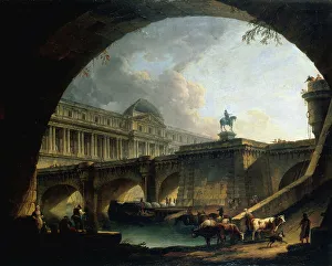 1st Arrondissement Prints: Caprice architectural : un palais inspiré du Louvre et le Pont-Neuf s'encadrant dans