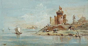 Guardet Francesco Prints: Caprice, with ruined fortress by the lagoon. Creators: Francesco Guardi, Niccolo Guardi