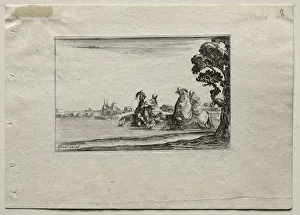 Stefano Della Bella Italian Prints: Caprices: Cavaliers Watering their Horses in a River
