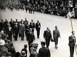 Parade Prints: Capt Frank Page MC (with walking stick), Anzac Day march, year unknown. Creator: Unknown